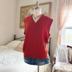 70s orange cable knit sweater vest Christopher Rand size xl